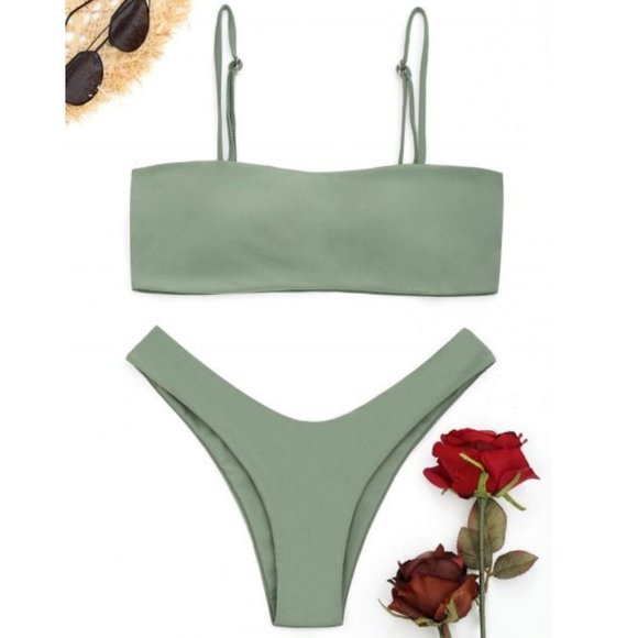 Zaful Other - Olive Green High Cut Cami Zaful Bikini